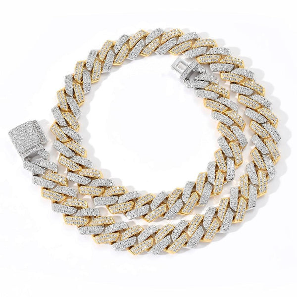 14Mm Cuban Chain Copper Prong Zircon Gold Two-Color 2 Rows Mens Cuban Chain  Hop Necklace for Men