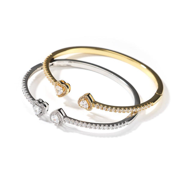 2022 Hot New Fashion Adjustable Crystal Diamond Bangle Double Heart Bow Cuff Opening Bracelet Bangle for Women Jewelry