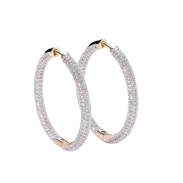 3MM ICED ROUND EARRING HOOPS WITH CHAMPAGNE GOLD
