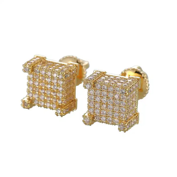 10MM ICED 3 LAYER CUBE TENNIS STUD EARRINGS