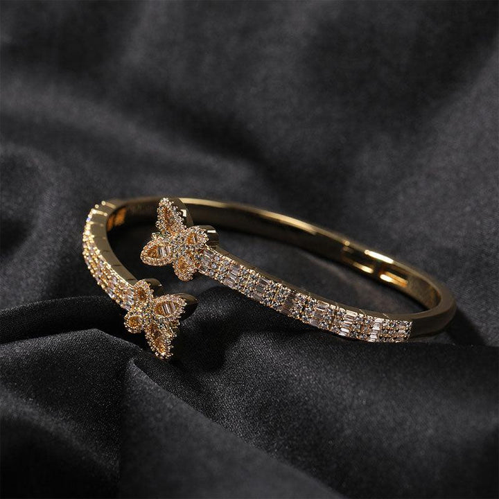 New Arrival Fashion 18K Gold Plated Bracelet Iced Out CZ Bangle Rock Wholesale Hip Hop Butterfly Jewelry for Women