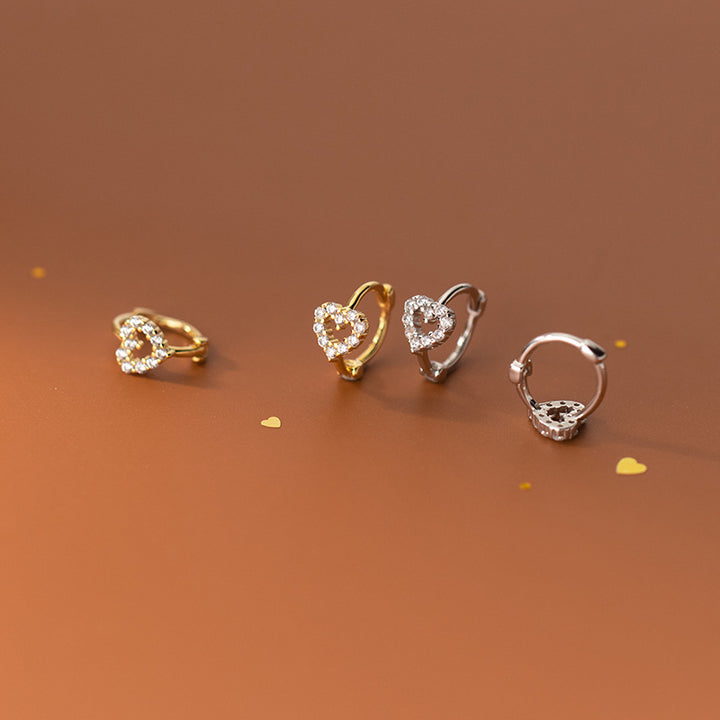 925 Sterling Silver INS Minimalism Sweet Love Heart CZ Zircon Hoop Earrings for Women Girl Small Ear Buckle Jewelry Gift