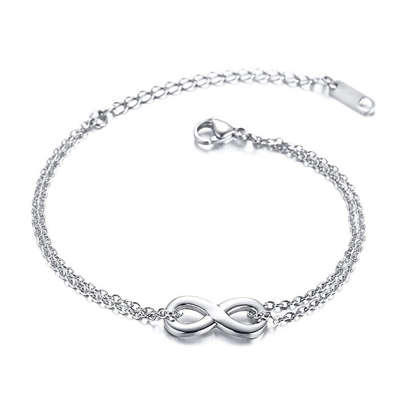 Simple Fashion Women'S Bracelet Titanium Steel Double Layer Chain 0 Font Chain Infinite Anklet