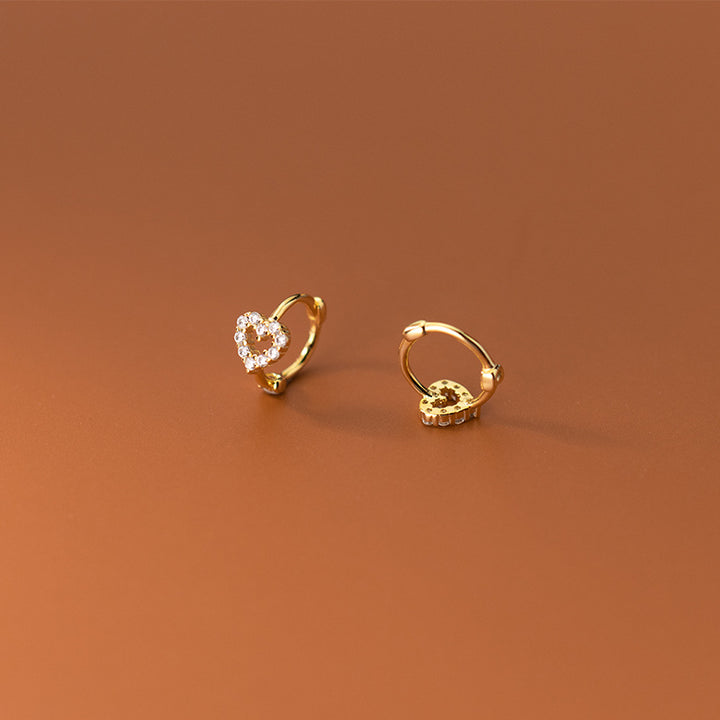 925 Sterling Silver INS Minimalism Sweet Love Heart CZ Zircon Hoop Earrings for Women Girl Small Ear Buckle Jewelry Gift