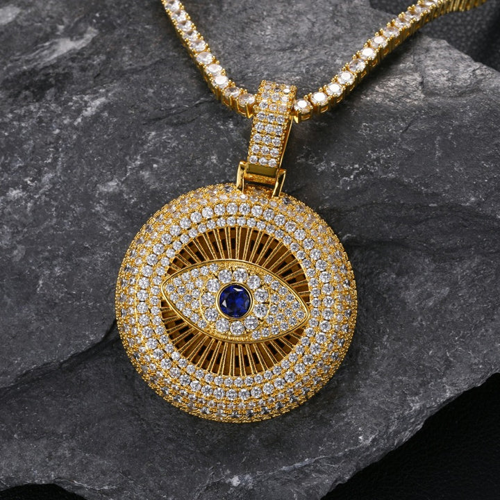 Hip Hop Iced Out Evil Eyes Bling Jewelry Cubic Zircon Pendant Men Necklace