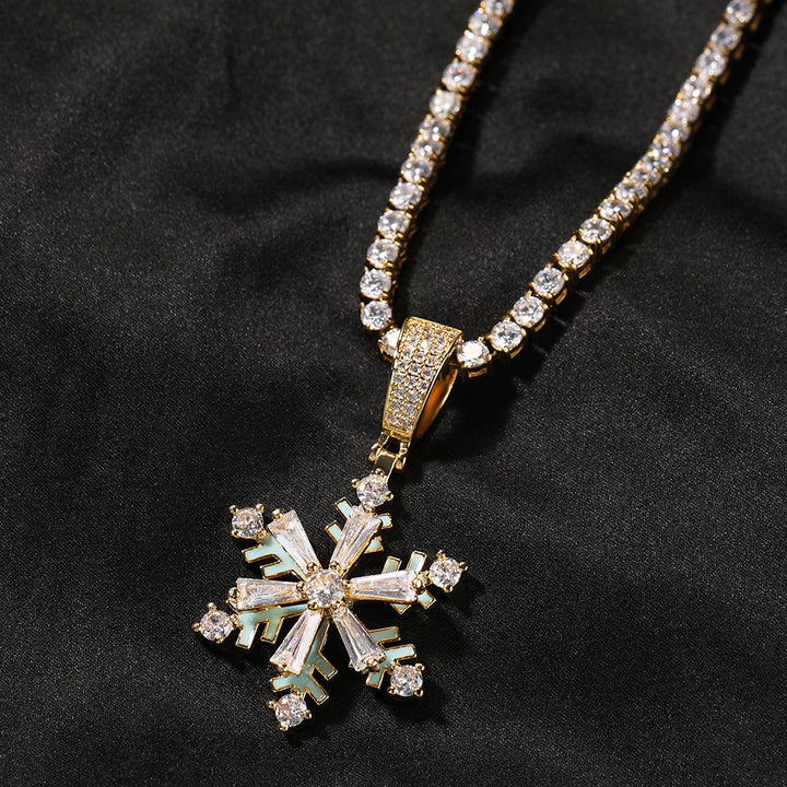 Trendy Enamel Jewelry Accessories -Hop New Winter Rotating Snowflake Luminous Drop Oil Pendant Rotatable Diamond Necklace
