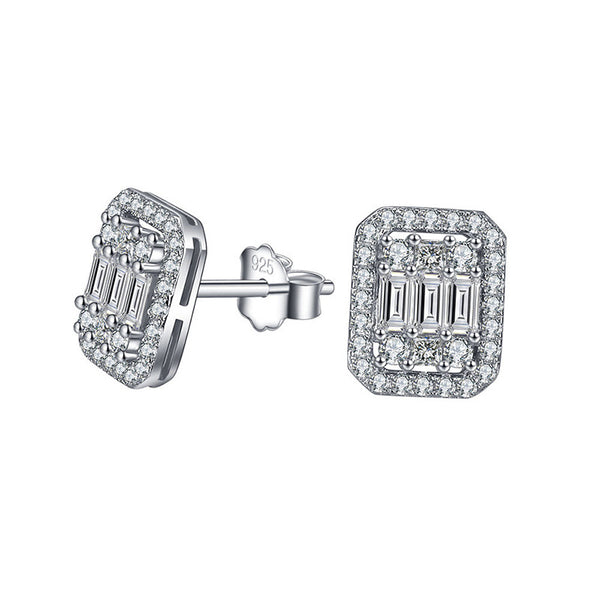 2021 European and American New Fashion Accessories Custom Baguette Cubic Zircon S925 Sterling Silver Diamond Earrings