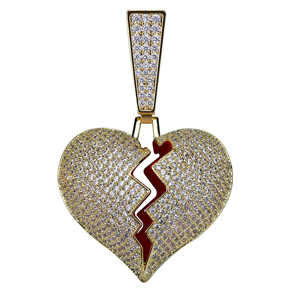 Personality Hot Broken Heart Shape Male and Female Couples Pendant Full of Zircon Hip-Hop Necklace
