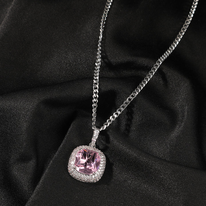 2023 Hot Sales Full Pink White Zircon Geometric Pendant Necklace