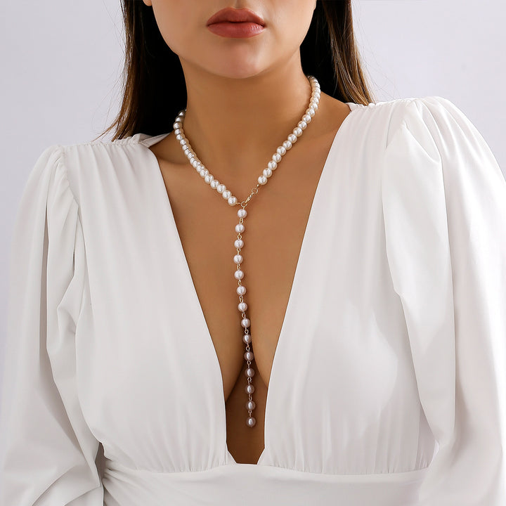 Vintage round Bead Chain Beaded Collar Simple Imitation Pearl Tassel Long Niche Women Necklace
