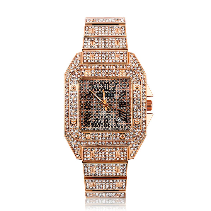hop Stainless Steel Diamond Watch Iced Out Crystal Bling Bling hop Watch Mens Luxury Large Dial Diamond Watch
