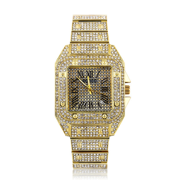 hop Stainless Steel Diamond Watch Iced Out Crystal Bling Bling hop Watch Mens Luxury Large Dial Diamond Watch