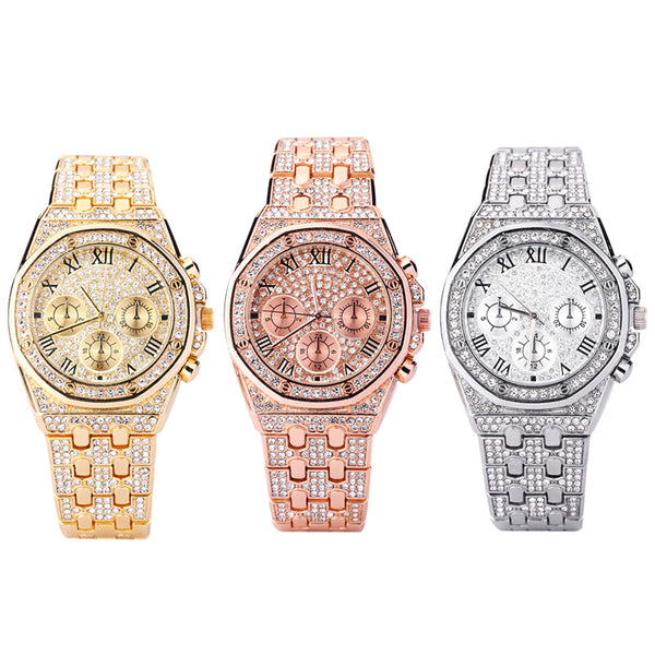 hop Diamond Watch Set Iced Out Crystal Bracelets Bling Bling hop Watch Unisex Luxury Large Dial Diamond Watch
