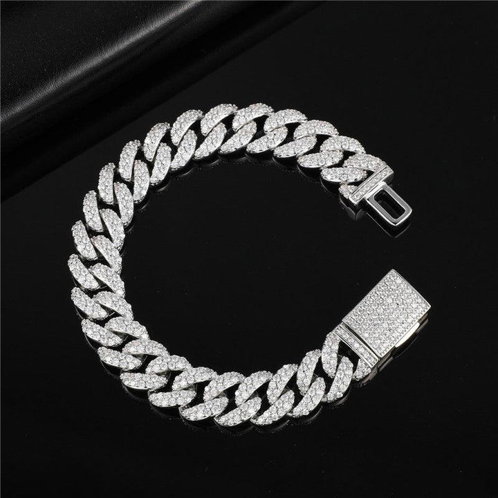 13Mm Delicate 2 Rows Zircon Hip Hop Women Wen Necklace Bracelet Set Iced Out Cuban Chain Link