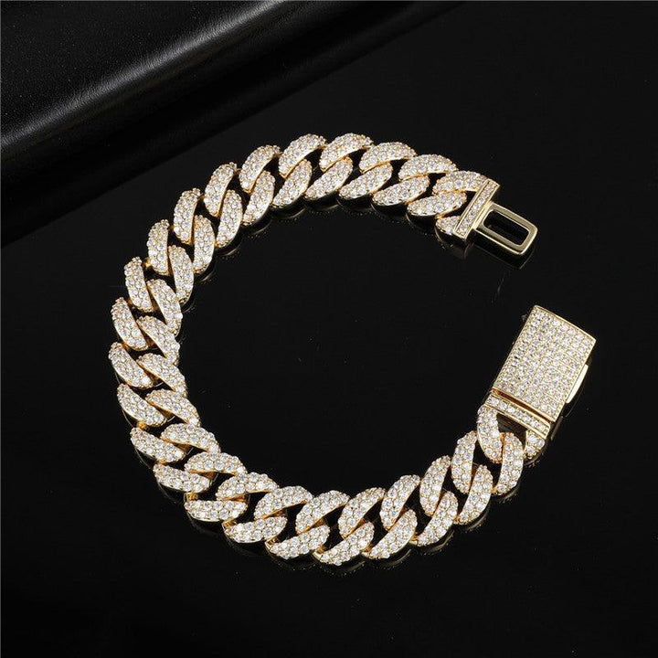 13Mm Delicate 2 Rows Zircon Hip Hop Women Wen Necklace Bracelet Set Iced Out Cuban Chain Link