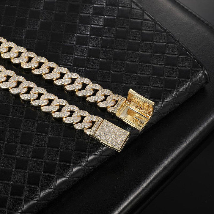 13Mm Delicate 2 Rows Zircon Hip Hop Women Wen Necklace Bracelet Set Iced Out Cuban Chain Link