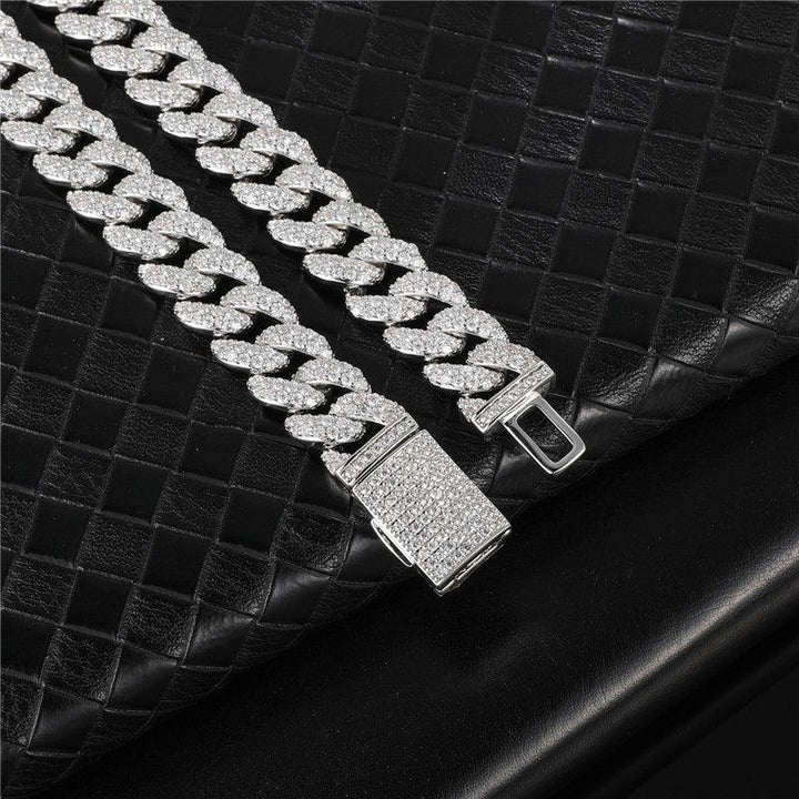 13Mm Delicate 2 Rows Zircon Hip Hop Women Wen Necklace Bracelet Set Iced Out Cuban Chain Link