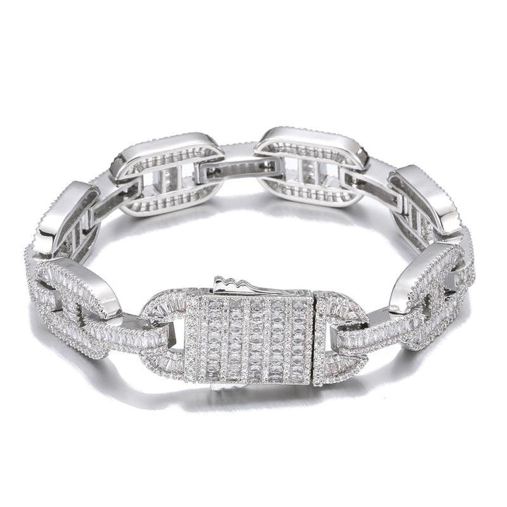 Fashion Diamond Jewelry  Hop 13MM Byzantine Baguette Bling Iced Out White Gold Plated Bracelet