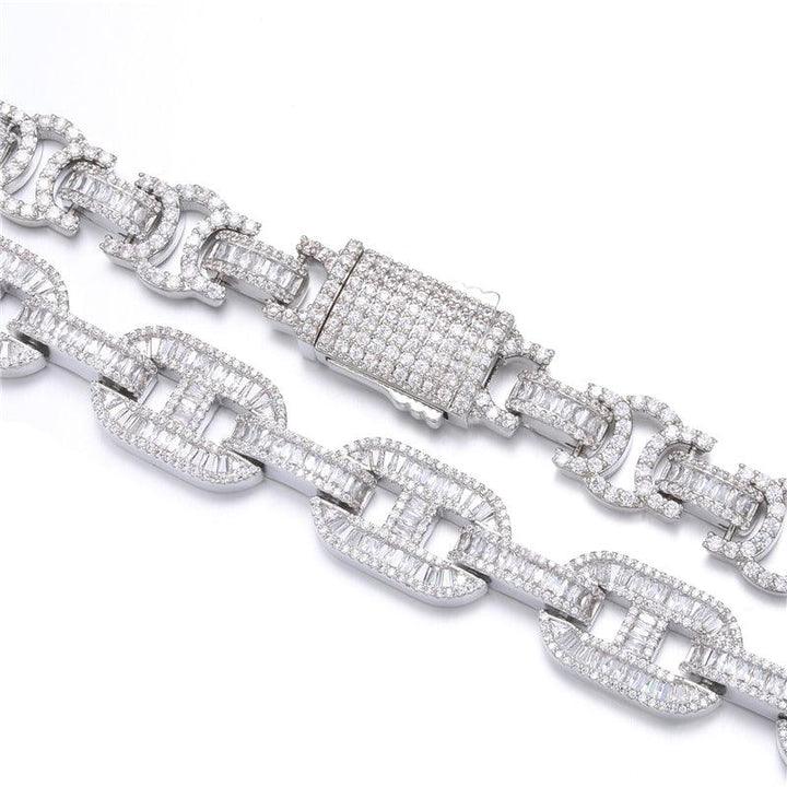 Fashion Diamond Jewelry  Hop 13MM Byzantine Baguette Bling Iced Out White Gold Plated Bracelet