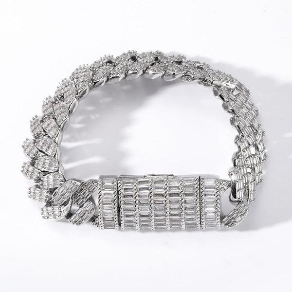 17Mm Bracelets & Bangles Flip Buckle Men'S Baguette Diamond Full Rhinestone  Hop Prong Zircon Iced Out Cuban Chain Bracelet