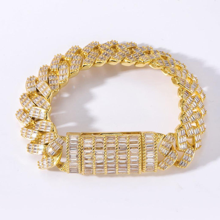 17Mm Bracelets & Bangles Flip Buckle Men'S Baguette Diamond Full Rhinestone  Hop Prong Zircon Iced Out Cuban Chain Bracelet