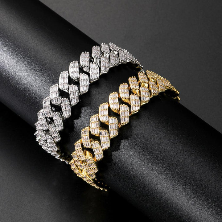 17Mm Bracelets & Bangles Flip Buckle Men'S Baguette Diamond Full Rhinestone  Hop Prong Zircon Iced Out Cuban Chain Bracelet