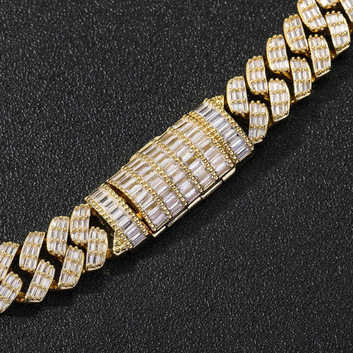 17Mm Bracelets & Bangles Flip Buckle Men'S Baguette Diamond Full Rhinestone  Hop Prong Zircon Iced Out Cuban Chain Bracelet