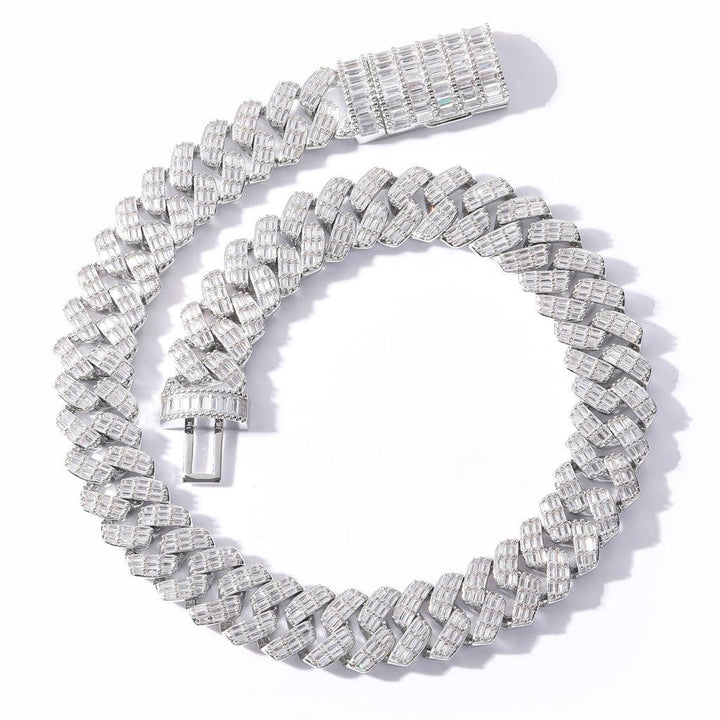 17Mm  Hop Fashion Jewelry Flip Buckle Men'S Prong Iced Out Baguette Cubic Zirconia Diamond Cuban Link Chain Necklace