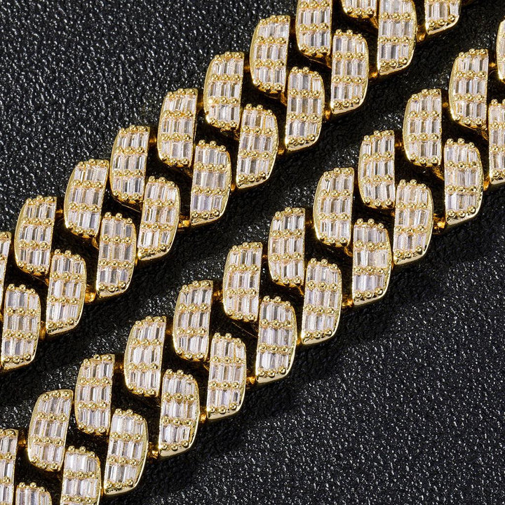 17Mm  Hop Fashion Jewelry Flip Buckle Men'S Prong Iced Out Baguette Cubic Zirconia Diamond Cuban Link Chain Necklace