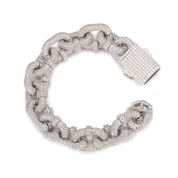 Heavy Thick Full Diamonds Iced Out 17Mm Men Cuban Link  Hop Diamond Bling Prong Bracelets & Bangles