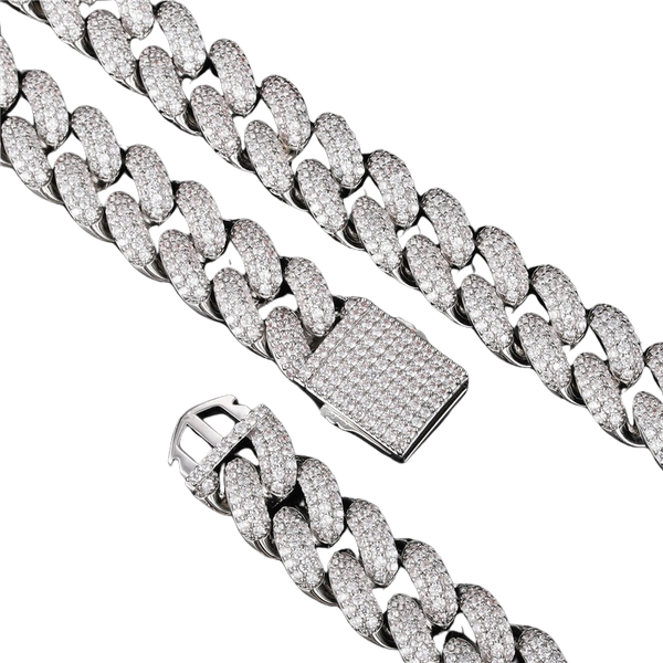 19MM ICED MIAMI 3 ROW STONE CUBAN LINK CHAIN