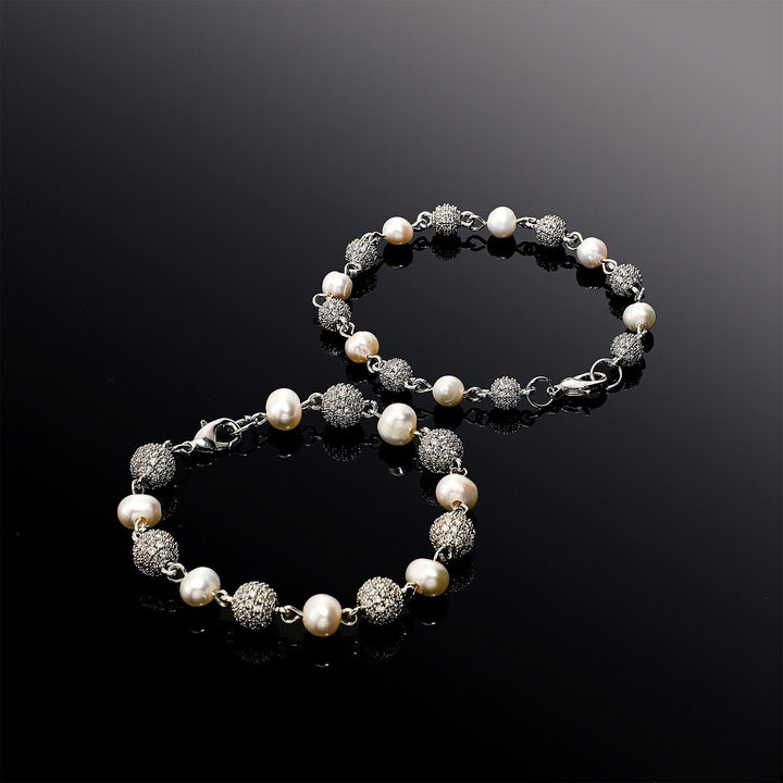 Ins Daily Wild Couple Icy Zircon Beads Splicing 6Mm-8Mm Natural Pearl Diamond Bracelet for Women Jewelry