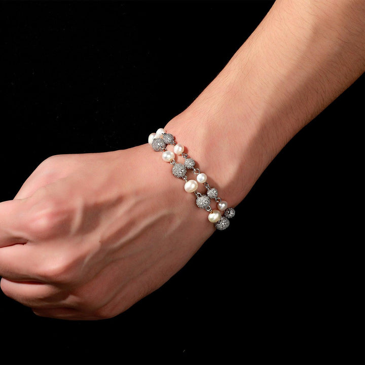 Ins Daily Wild Couple Icy Zircon Beads Splicing 6Mm-8Mm Natural Pearl Diamond Bracelet for Women Jewelry