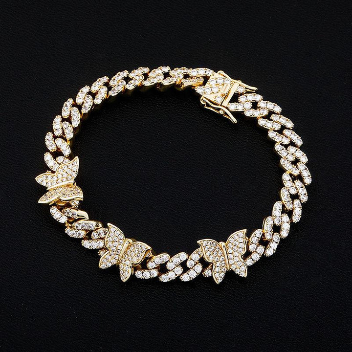 Hot Sale Girl Boy Jewelry Fashion Popular Cuban Link Chain Bracelet 8Mm Butterfly Charm Hip-Hop