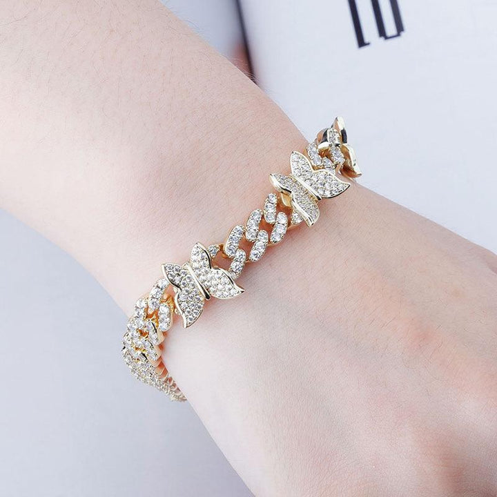 Hot Sale Girl Boy Jewelry Fashion Popular Cuban Link Chain Bracelet 8Mm Butterfly Charm Hip-Hop