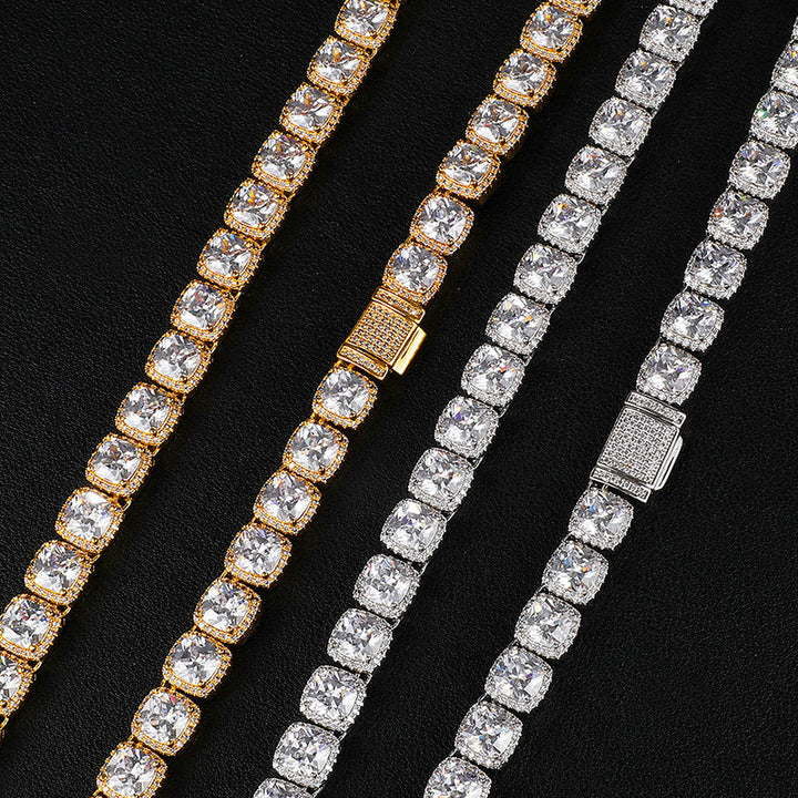 Iced Out 10Mm Tennis Chain Miami Cuban Link Chain Copper Cluster Square Zircon Unisex Bracelets Necklaces Hip Hop Jewelry