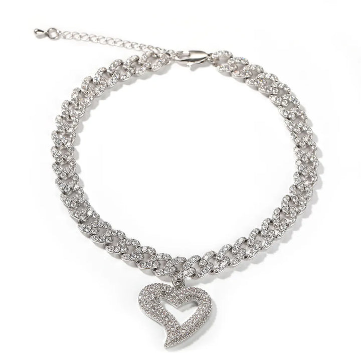 9MM CUBAN HEART ICED OUT ANKLET - nofugazilondon