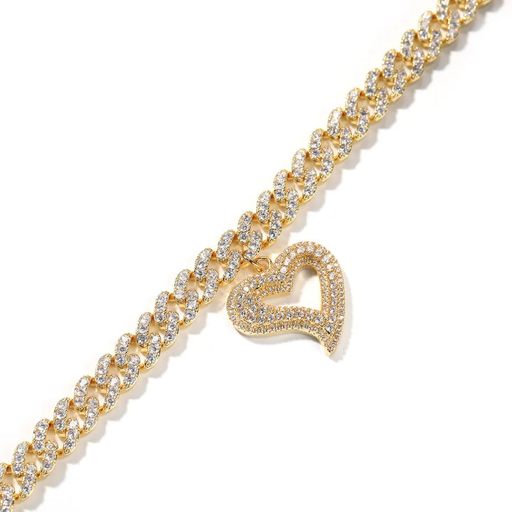 9MM CUBAN HEART ICED OUT ANKLET - nofugazilondon