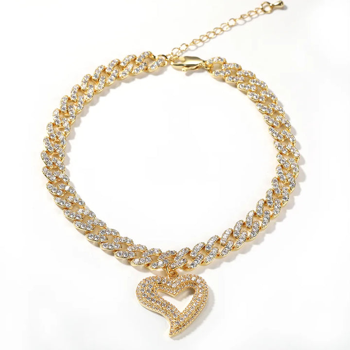 9MM CUBAN HEART ICED OUT ANKLET - nofugazilondon