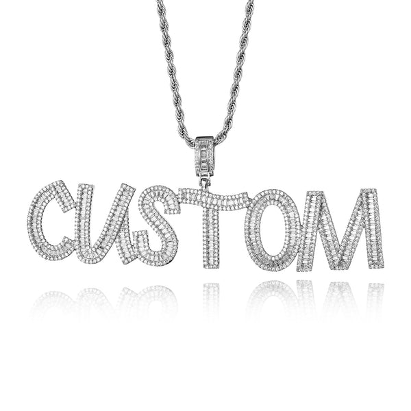 40MM CURVED BAGUETTE CUT FONT ICED CUSTOMISABLE PENDANT