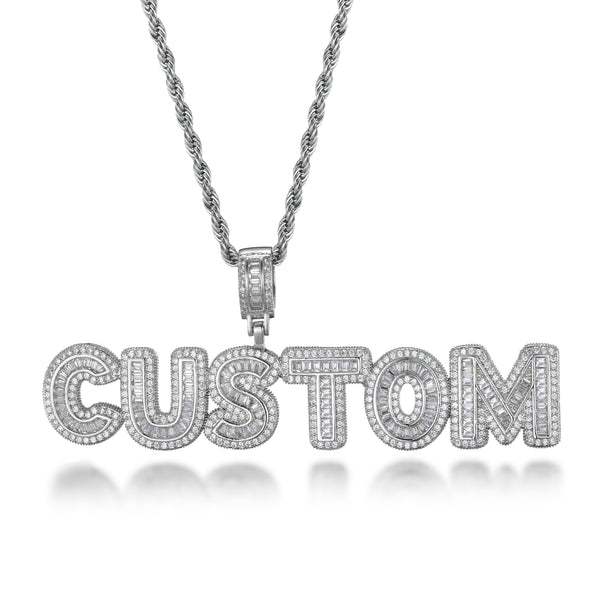 34MM MICRO BAGUETTE FONT ICED CUSTOMISABLE PENDANT