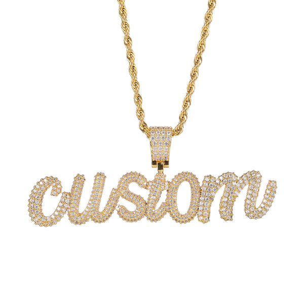 32MM CURVED BRUSH FONT ICED CUSTOMISABLE PENDANT