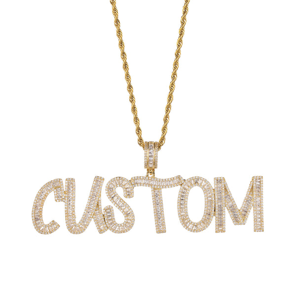 42MM BAGUETTE BLOCK FONT ICED CUSTOMISABLE PENDANT