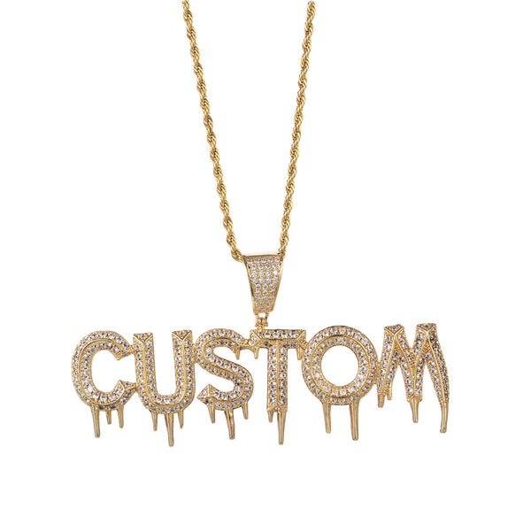 49MM BLOCK DRIP FONT ICED CUSTOMISABLE PENDANT