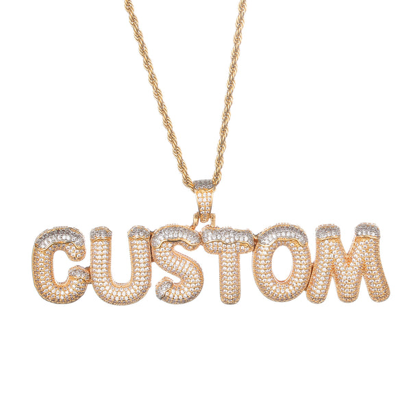 40MM TWO TONE BLOCK FONT ICED CUSTOMISABLE PENDANT