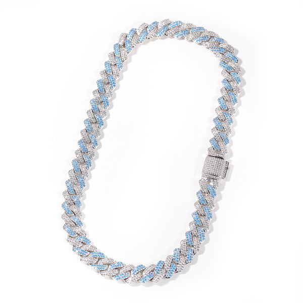 14MM ICED TWO TONE BLUE WHITE GOLD MIAMI CUBAN CHAIN