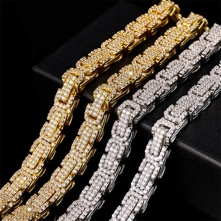 Diamond Cuban Chain 9Mm Button Link Copper Cuban Chain Iced Out Hip Hop Chains Necklace Bracelet Set New Design 2023