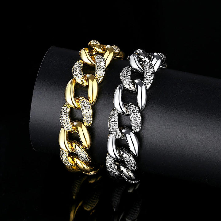 Metal Design Cuban Bracelet Men'S European and American Hip-Hop Copper Iced Out Link Bracelet Jewelry