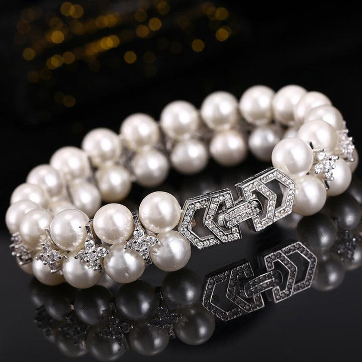 Factory Wholesale Micro Set Zircon Double Layer Bracelet Natural Pearl Gemstone Beads Wedding Jewelry