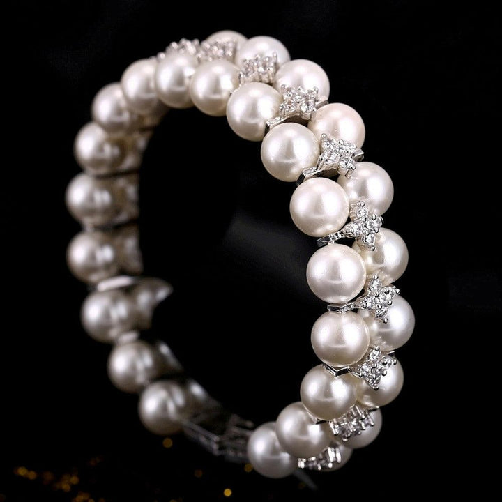 Factory Wholesale Micro Set Zircon Double Layer Bracelet Natural Pearl Gemstone Beads Wedding Jewelry